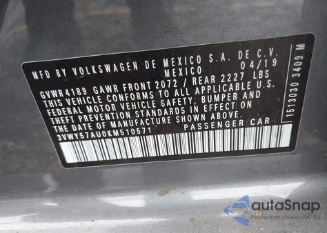 2019 Volkswagen Golf Sportwagen 1.4T S/1.4T Se from USA, damaged, VIN 3VWY57AU0KM510571